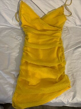 Symphony Yellow Sparkle Ruched Mini Dress